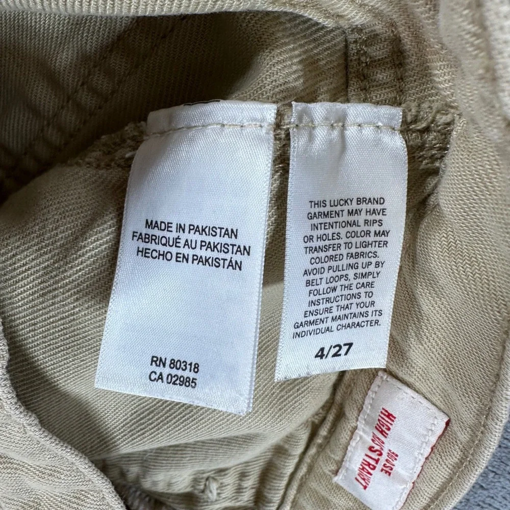 Lucky Brand 90s Loose High Rise Straight Pants 4/27 Tan Khaki Utility